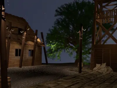 Village exterior  Low-poly 3D model