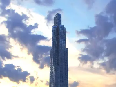Skyscraper at sunset 3D model