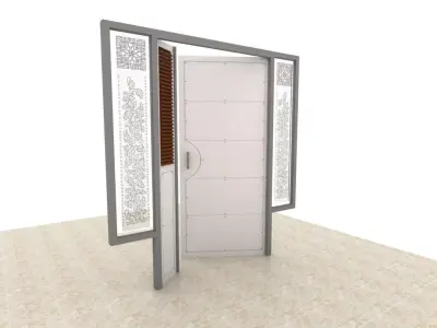 Paneled Door With Twin Glass Windows 3D model