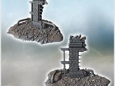 Industrial building ruins with machinery exposed pipes and parti 3D print model