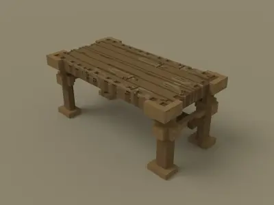 Voxel Medieval Table and Candle Low-poly 3D model