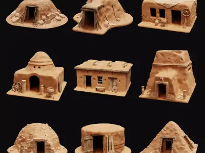 MUD CLAY DESERT EGYPTIAN ARAB HOUSE HUT SHELTER COLLECTION Low-poly 3D model
