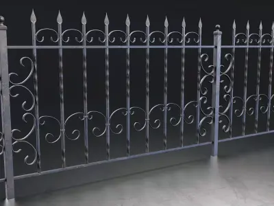 Wrought Iron Decorative Fence Set Low-poly 3D model