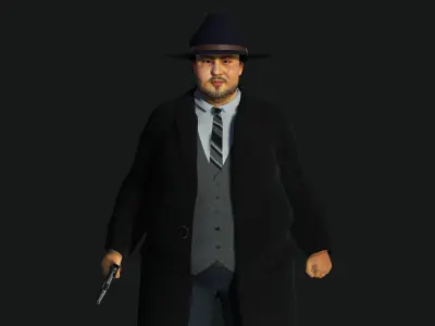 3D REALISTIC HUMAN RIGGED CHARACTER - ASIAN FAT BUSINESSMAN Low-poly 3D model
