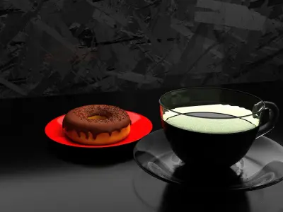 Donut with the cup of coffee Low-poly 3D model