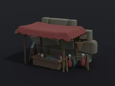 Cartoon butcher market Polygonal Free low-poly 3D model