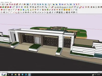 Main entrance gate with water fountain landscape 3D model