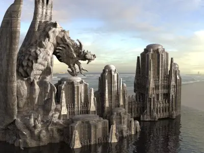 Desert Alien Monoliths Ruin mega structure Dragon 3D model