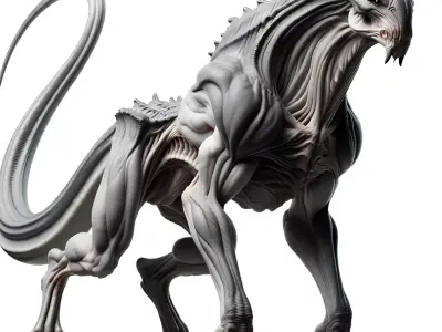 Terrifying Alien Creature Monstrous Biomechanical Beast Claws Low-poly 3D model