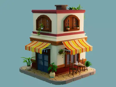 Cartoon Cafe Low-poly 3D model