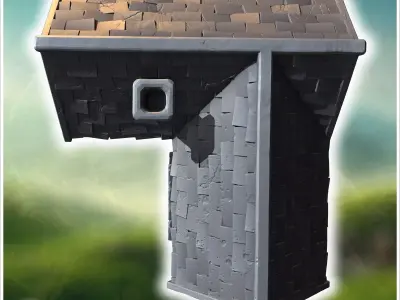 Medieval-style house with a wooden door lattice windows and a da 3D print model