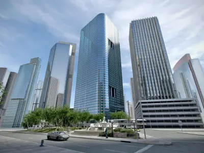 Skyscrapers Collection city with tall buildings near body of ... 3D model