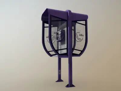 NoviSad PhoneBooth double VIOLET Low-poly 3D model