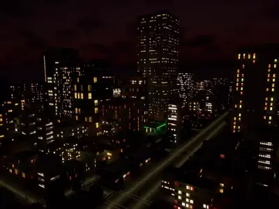 3x3 km Complete Downtown City Level NIGHT Unreal UE5 Low-poly 3D model