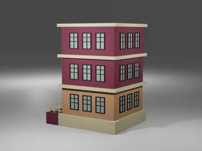 Low Poly Building three story Low-poly 3D model