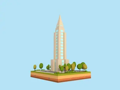 Cartoon Low Poly New York Empire State Building Low-poly 3D model