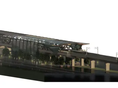 Modern metro station with trains 3D model