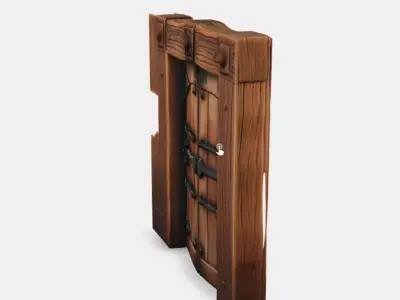 Heavy Wood Grille Door Low-poly 3D model