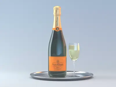  Photorealistic Champagner Bottle with Glass and Tablet 3D model