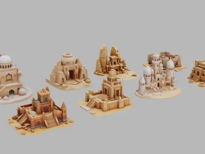 Desert Temples Collection Low-poly 3D model