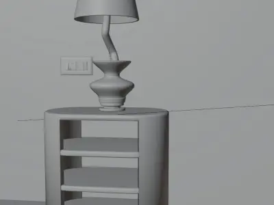  Modern Wooden Table Lamp with Shelf and Switchboard  3D model