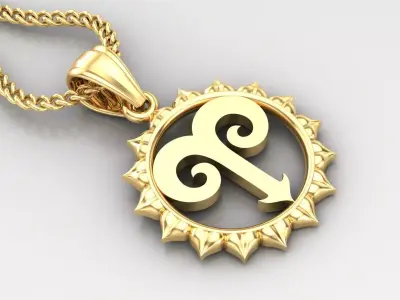 Sun Aries Light Gold Pendant Version 7 3D print model