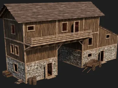 Old Wooden House Building 4K Textures GameReady 122 Low-poly 3D model
