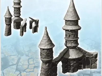 Fantastic building with two towers with curved roofs and access  3D print model