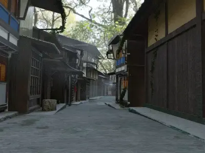 Japan houses shop model with blender file Low-poly 3D model