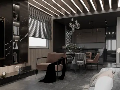 Loft House Black  Ambient Interior Design 3D Scene 3D model