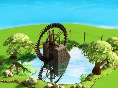Cartoon Water Mills Low-poly 3D model