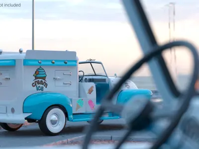  Retro Ice Cream Truck Two-Tone White Blue Rigged for Maya 