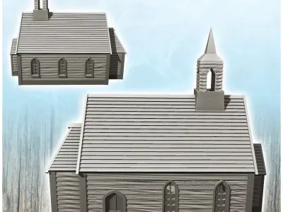 Western wooden church with bell tower 8 - Cowboy USA America ACW 3D print model