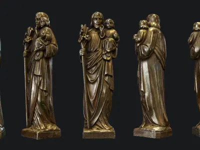 Jesus with a Baby Golden Statue Low-poly 3D Model Low-poly 3D model