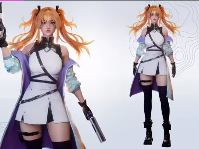 Cyberpunk Shooter Girl Airi - Game Ready Low-poly 3D model