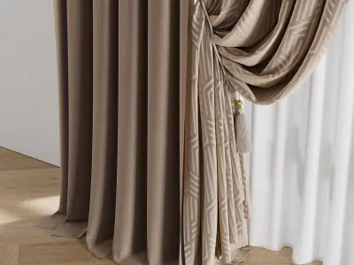 classic curtains with roman and linen tulle 01 Low-poly 3D model