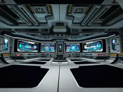 Science fiction internal spacecraft environment Low-poly 3D model