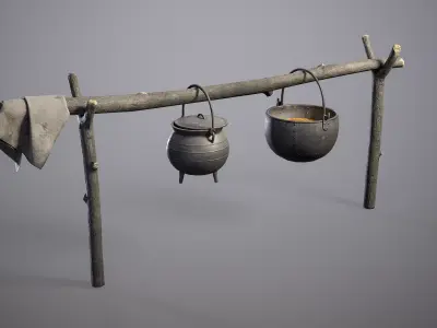 Medieval Hanging Cauldrons for campfire Low-poly 3D model