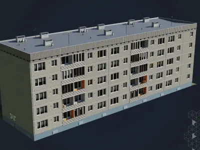 Soviet procedural building Low-poly 3D model