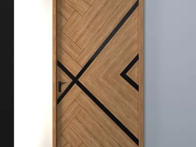3d door modern wooden design Low-poly 3D model