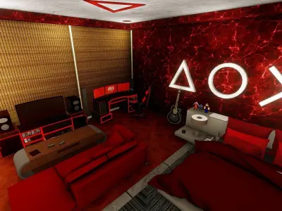 Bedroom Gaming Setup - Red Color Domination 3D model