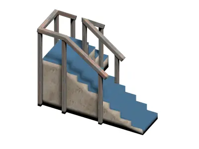 Lowpoly modular corner stair Low-poly 3D model