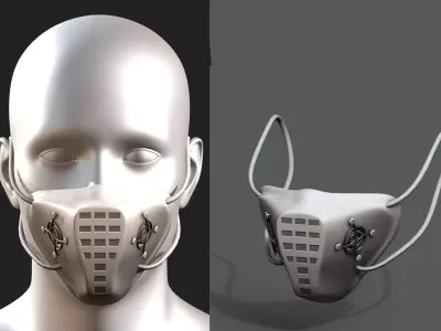 Gas mask respirator white plastic protection combat  Low-poly 3D model