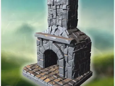 Rustic stone chimney with intricate brickwork and textured base  3D print model