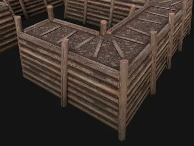 Wooden Castle Fort Walls Modular Low-poly 3D model