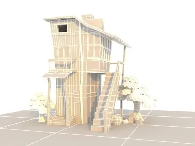 Cartoon House 3D model 8