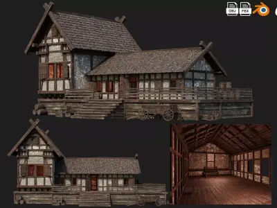 Old Medieval Building House 4K Textures GameReady 66 Low-poly 3D model