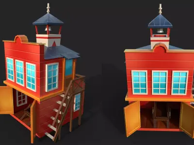 Firestation house with stairs and ladder Low-poly 3D model