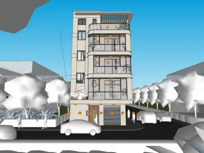 Modern standalone 5-story residential building 3D model