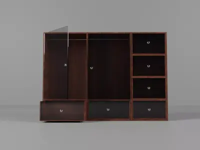 wooden cabinet design glass door Low-poly 3D model